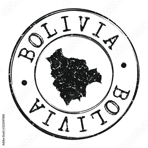 Bolivia Map Silhouette Postal Passport Stamp Round Vector Icon.