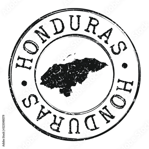 Honduras Map Silhouette Postal Passport Stamp Round Vector Icon. photo