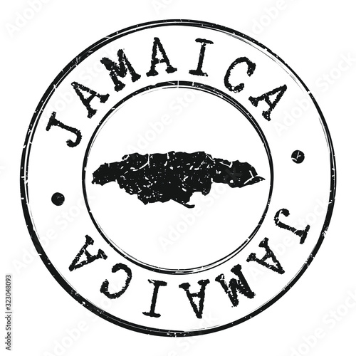 Jamaica Map Silhouette Postal Passport Stamp Round Vector Icon.