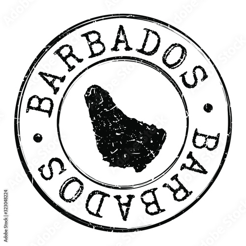 Barbados Map Silhouette Postal Passport Stamp Round Vector Icon Design Travel.