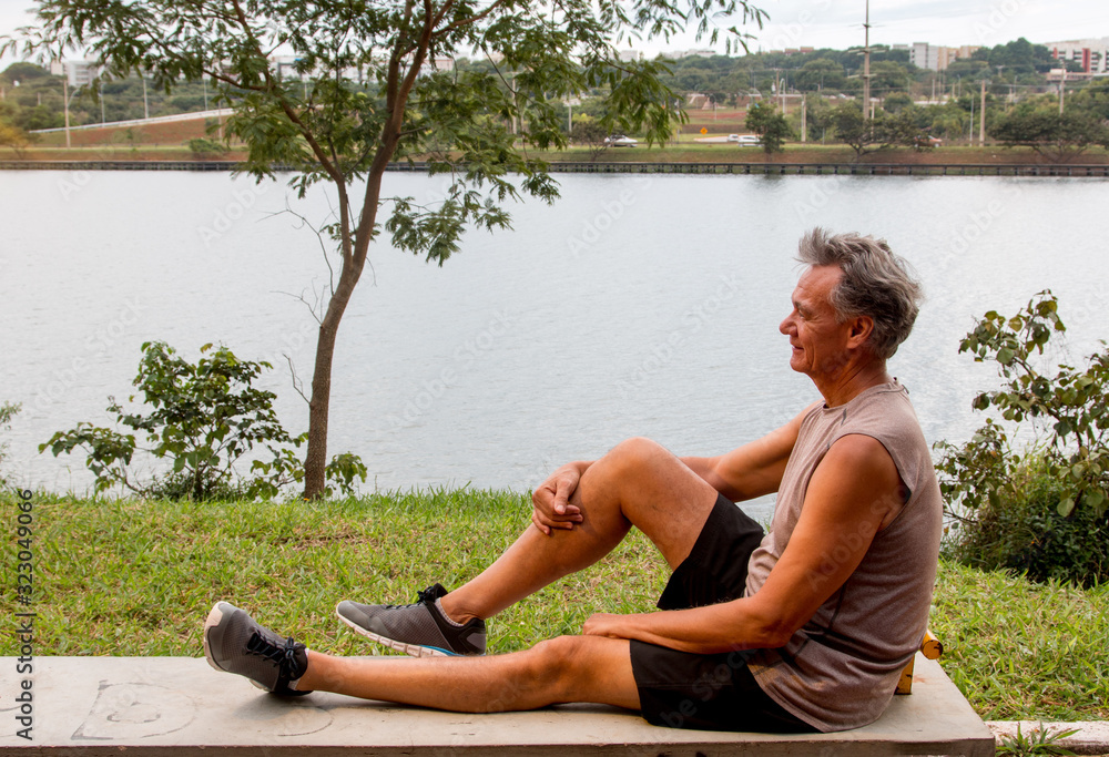 2.	Senior Man Relaxing After Working Out.  