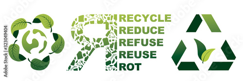 recycling symbols. environmental symbols in the circle and triangle from a plants