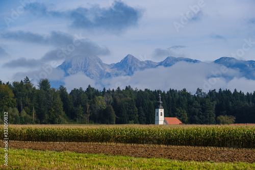 Hrase church among the spring fields photo