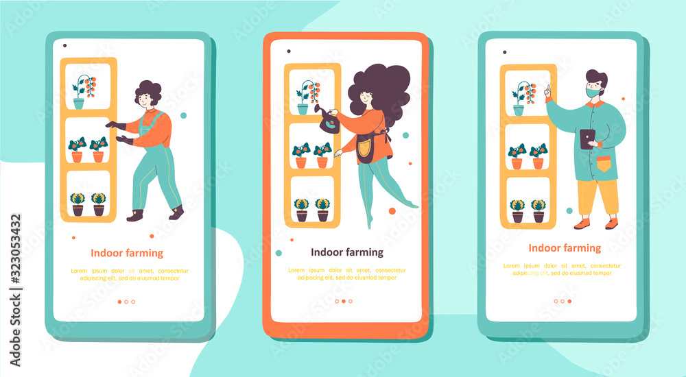 Indoor farming flat vector mobile pages set Indoor farming flat vector mobile pages set