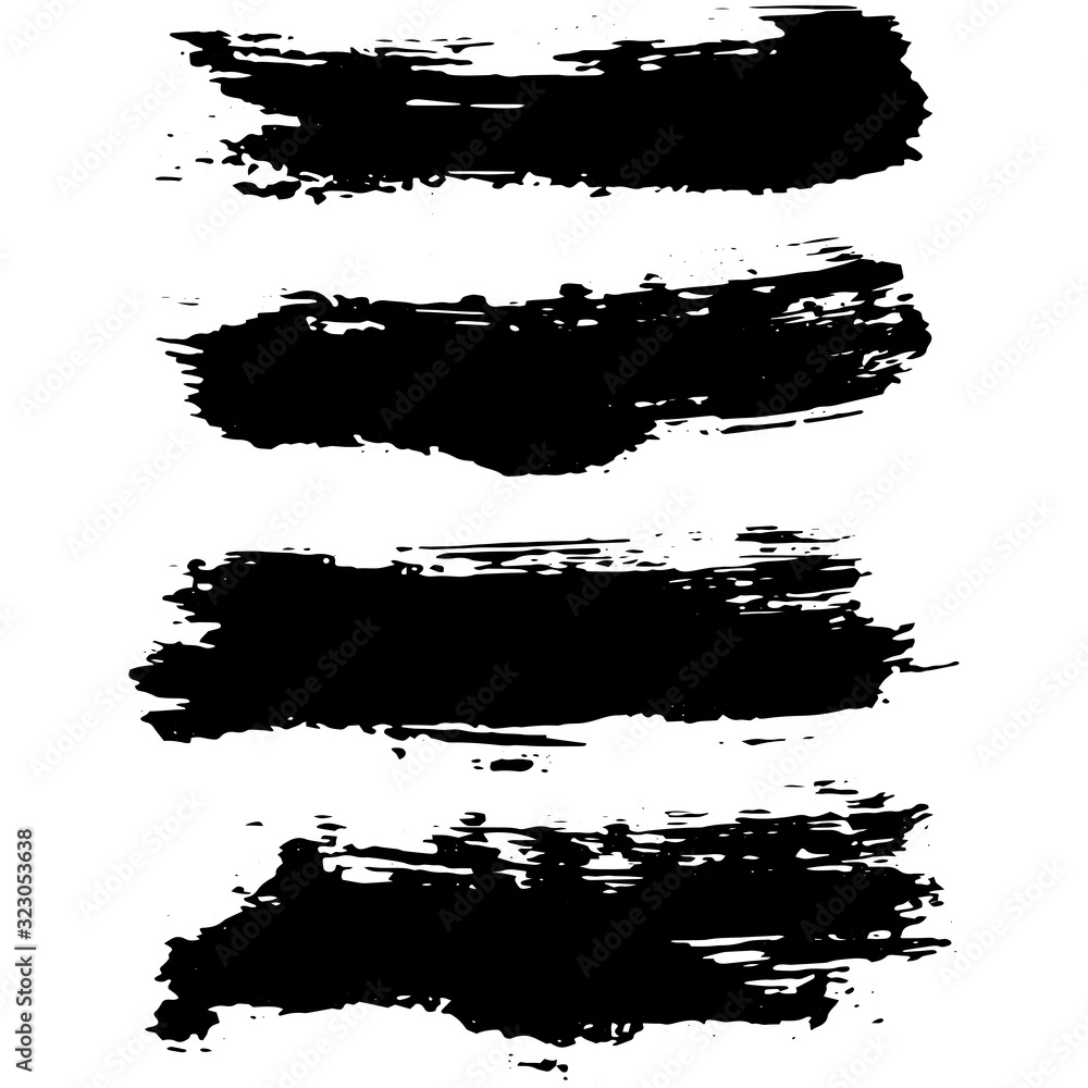 Black brush stroke set isolated on white background. Trendy brush stroke for black ink paint, grunge splash, dirt banner, watercolor design and dirty texture. Creative art concept, vector illustration Black brush stroke set isolated on white background. Trendy brush stroke for black ink paint, grunge splash, dirt banner, watercolor design and dirty texture. Creative art concept, vector illustration
