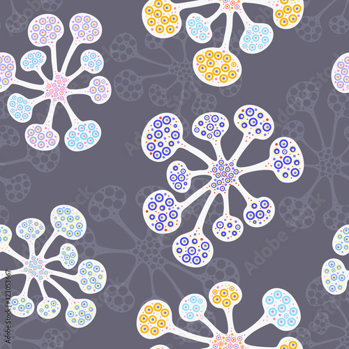 Seamless pattern cartoon bacteria biology organisms. Virus infection epidemic sick. Medical genetics bacteriological Microorganism.