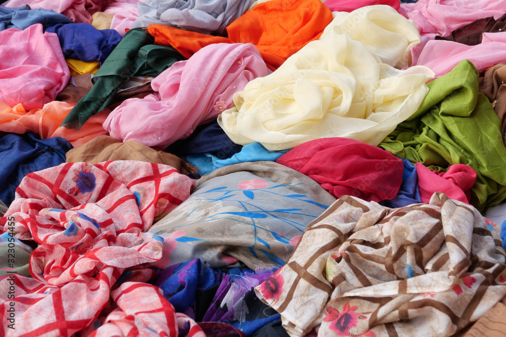Close up of textile sale at local market 