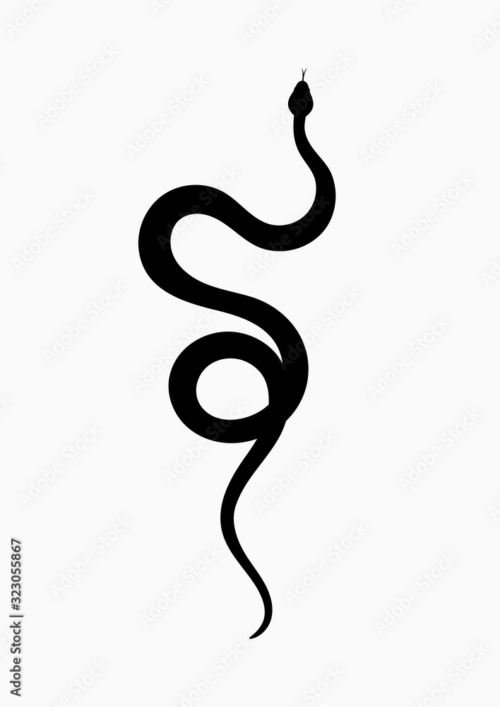 Obraz premium Black silhouette snake. Isolated symbol or icon snake on white background. Abstract sign snake. Vector illustration
