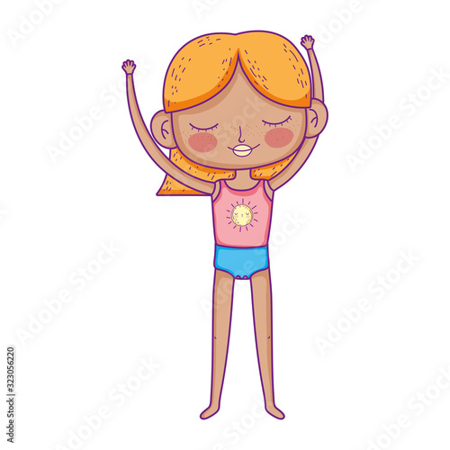 blonde little girl with sport clothes cartoon character
