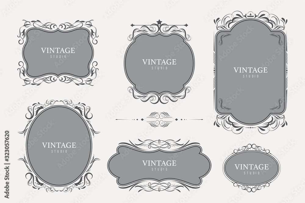 Vintage ornament frame design with calligraphy swirl in banner and label. illustration vector luxury style. Tag or Badges style roman.