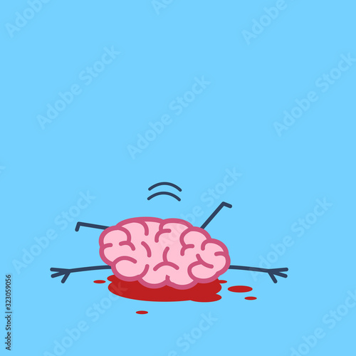 The brain has committed suicide by jump. Vector concept illustration of the hopeless brain under pressure and depression | flat design linear infographic icon on blue background