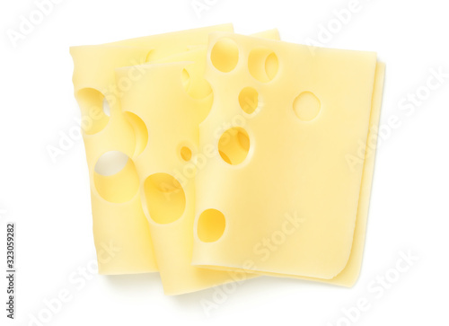 Emmentaler Cheese Slices Isolated On White Background