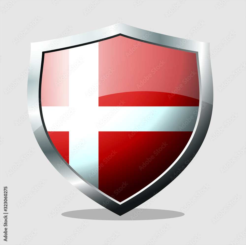 Danish country flag shield icon with white background Danish country flag shield icon with white background