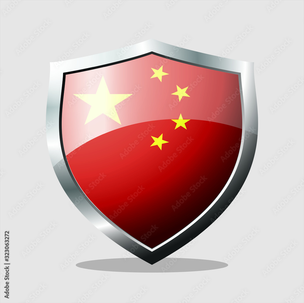 China state flag shield icon with white background China state flag shield icon with white background