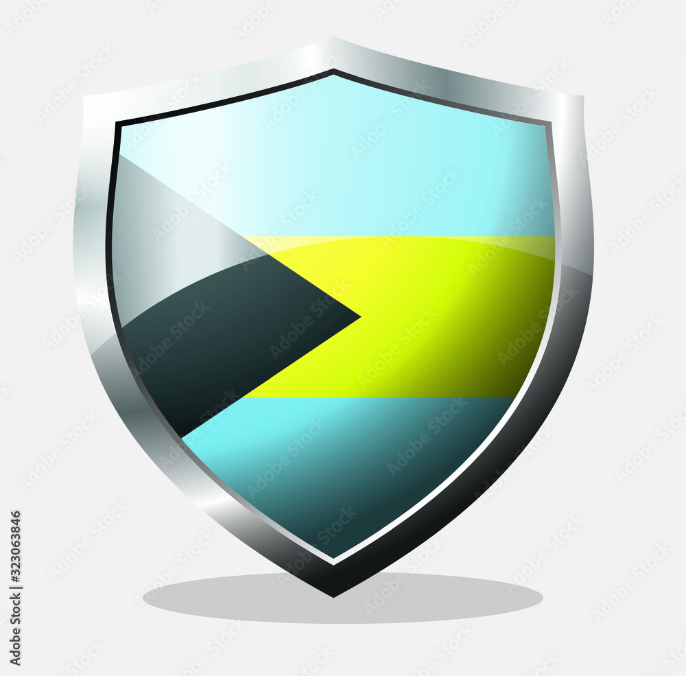 Fototapeta premium Bahamas country flag shield icon with white background