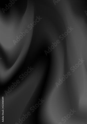 Abstract black background. Black silk fabric. Soft monochrome gradient. Luxurious wavy folds of satin texture. Material for a neutral background design of elegant wallpaper.