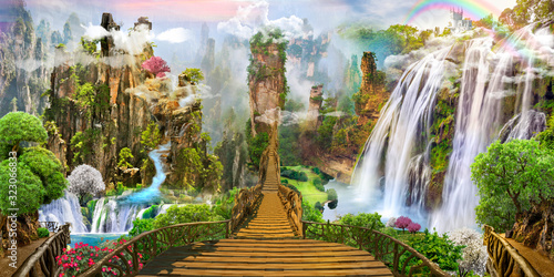 Fototapeta Naklejka Na Ścianę i Meble -  Fantasy landscape. fairy world, digital mural