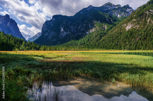 Fototapeta Naklejka Na Ścianę i Meble -  Panoramic view of the Dolomites, Lake Dobbiaco