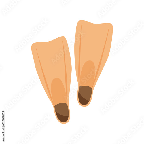 Beige flippers for diving. Realistic vector illustration.