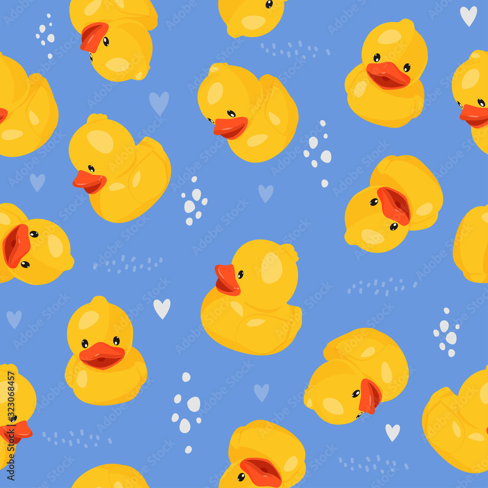 Yellow rubber duck seamless pattern. Fun kids background. Yellow rubber duck seamless pattern. Fun kids background.