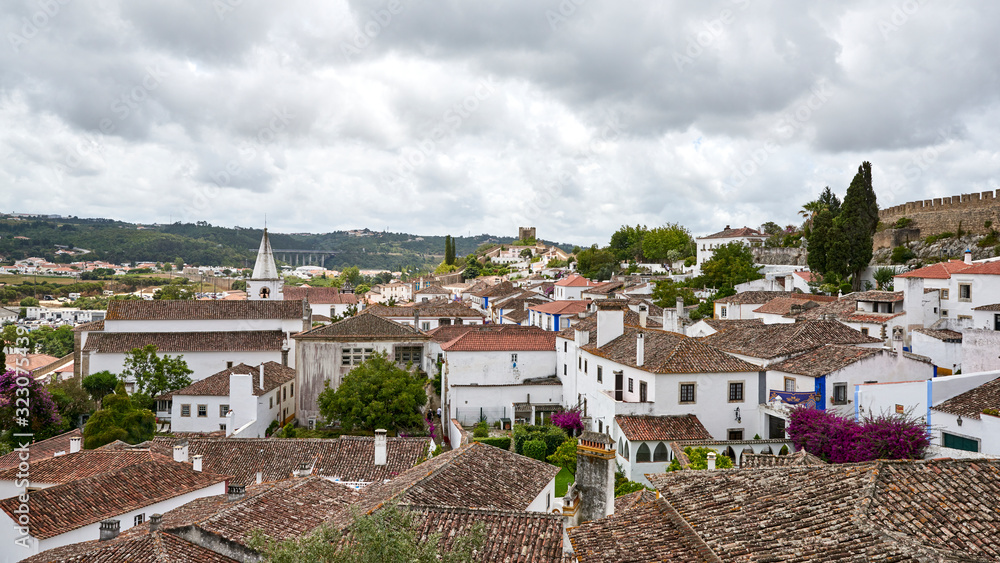 Portugal. The town of Obidos. The inner panorama of the fortress. Visible South Fortress Tower