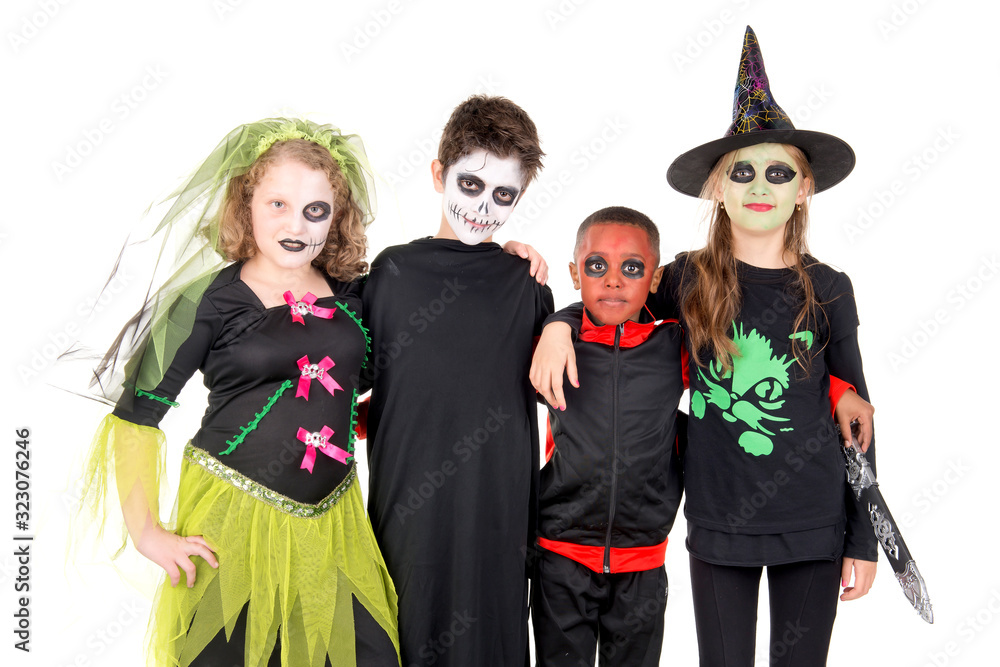 little kids posing on halloween