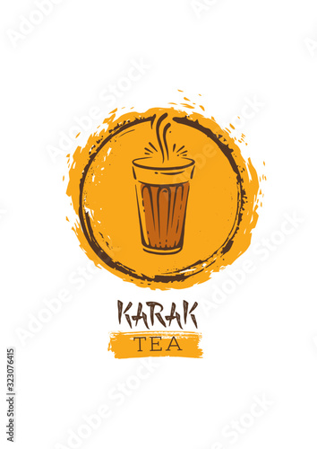 Karak Milk Chai Illustration On Organic Background. Spicy Hot Tea Design Element Vector Design