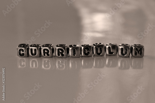 Curriculum - education planning -  word from metal blocks - concept sepia tone photo on shine background