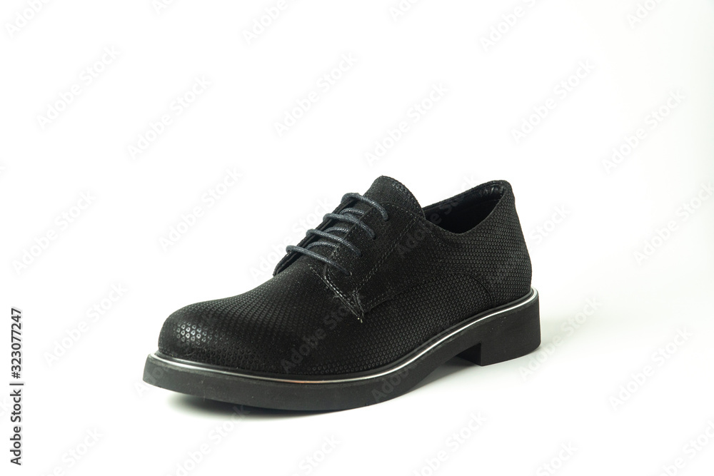women's heeled shoes, flat sole sports shoes, patent leather shoes on a white background women's heeled shoes, flat sole sports shoes, patent leather shoes on a white background