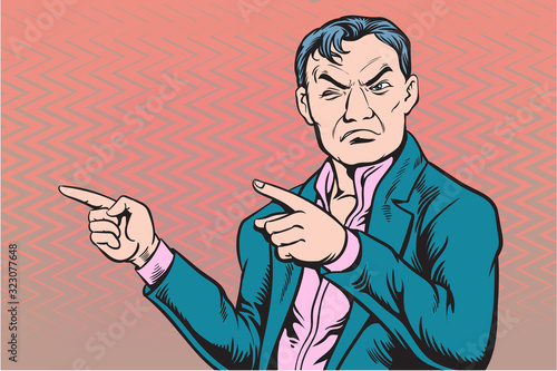 Business man is pointing. pop art retro vector illustration.