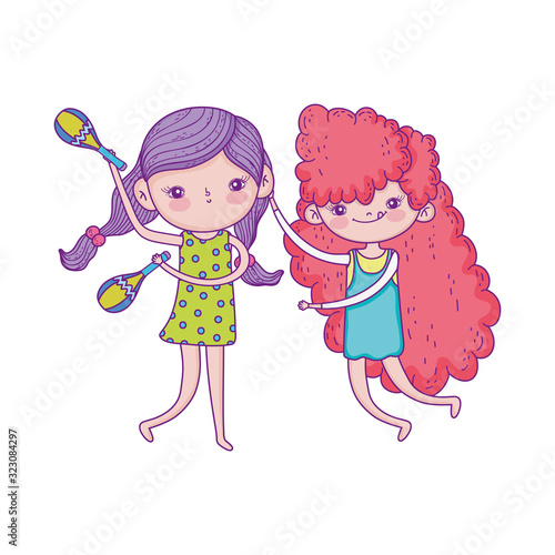 happy childrens day, girls with music cartoon characters