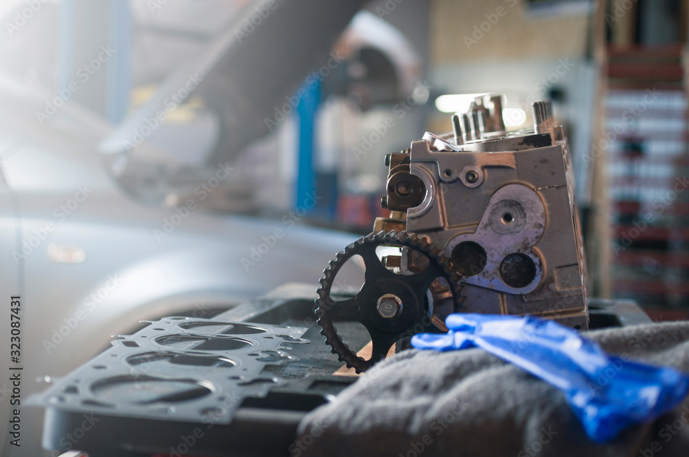 cylinder head before installation on a car in a workshop cylinder head before installation on a car in a workshop