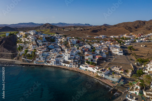 Fuerteventura holidays - scenic coastal village Gran Tarajal, Canary islands. Aerial drone view in october 2019