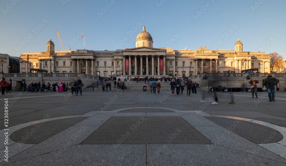National Gallery in London with crowds of tourists