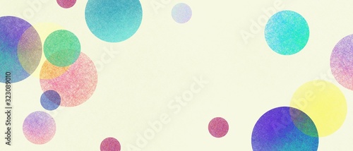 Fototapeta Abstract modern art background style design with circles and spots in colorful pink, blue, yellow, red, green, and purple on light beige or white background