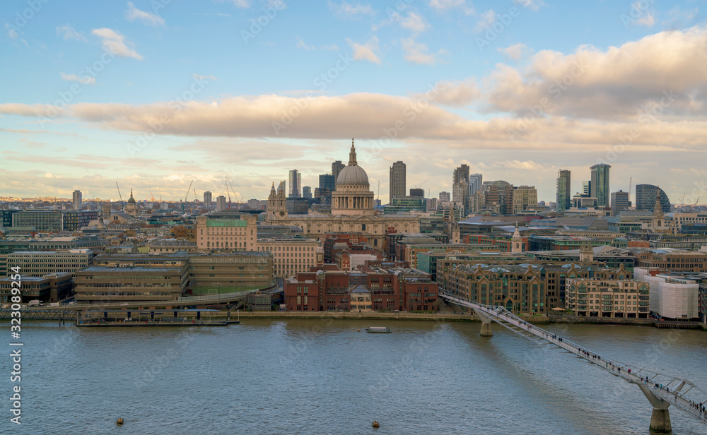 London skyline with St Paul's cathedral and river Thames