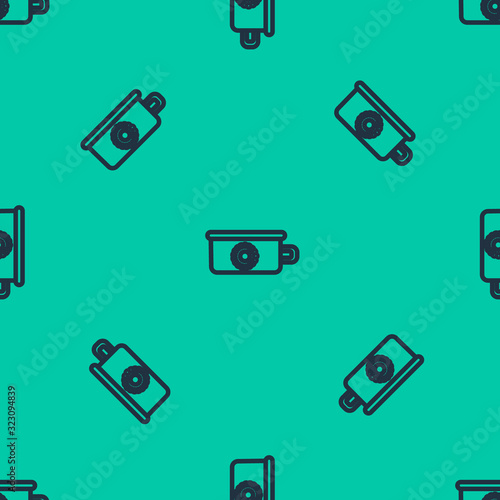 Blue line Baby potty icon isolated seamless pattern on green background. Chamber pot. Vector Illustration