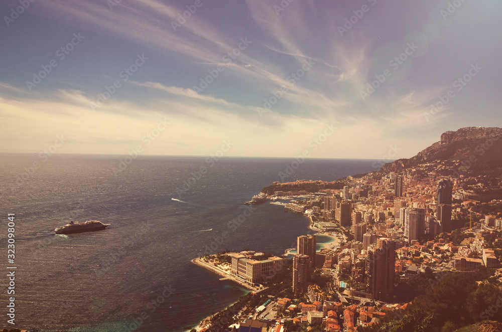 French Riviera coast and Monte Carlo skyline view from above