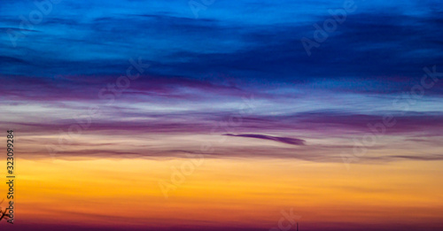 Panorama of beautiful colorful clouds in the sunset sky