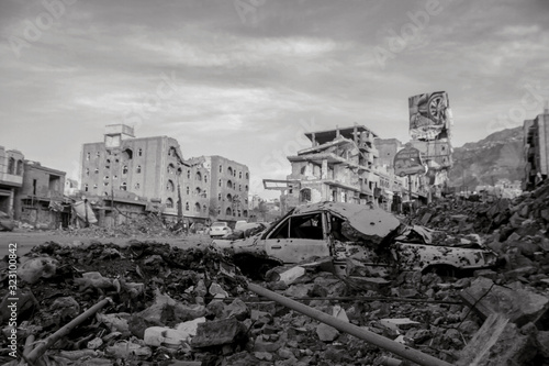 A neighborhood destroyed by war in the Yemeni city of Taiz