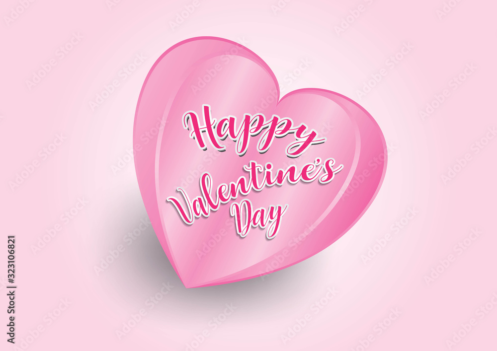 Happy valentine's day letter on Pink heart vector illustration, wedding. heart paper cut vector design