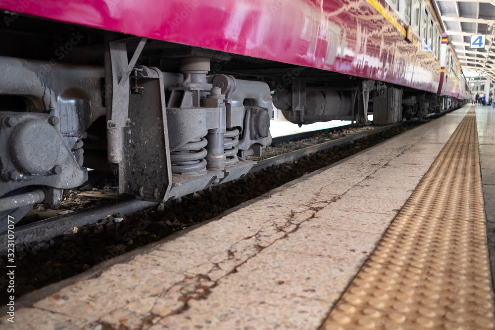 Train is parking on platform in Bangkok train station Train is parking on platform in Bangkok train station