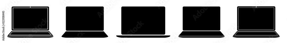 Laptop Icon Black | Notebook Computer Illustration | Laptops Screen Symbol | Monitor Logo | PC Display Sign | Isolated | Variations