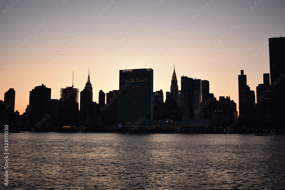 new york skyline at sunset