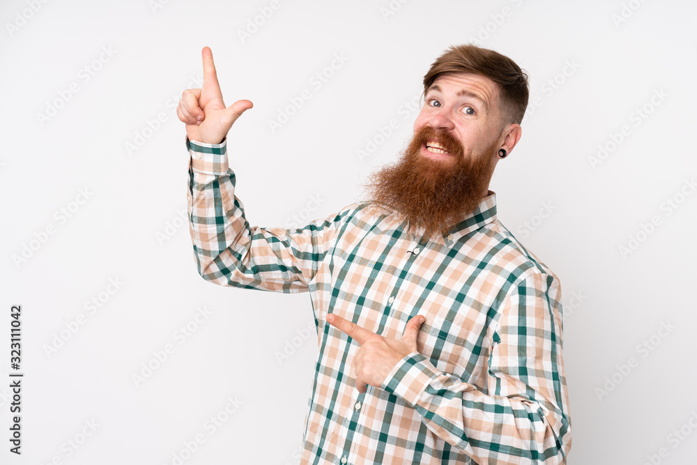 Redhead man with long beard over isolated white background pointing with the index finger a great idea Redhead man with long beard over isolated white background pointing with the index finger a great idea
