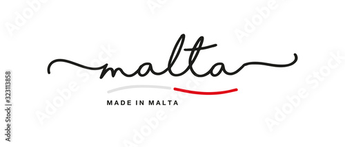 Made in Malta handwritten calligraphic lettering logo sticker flag ribbon banner