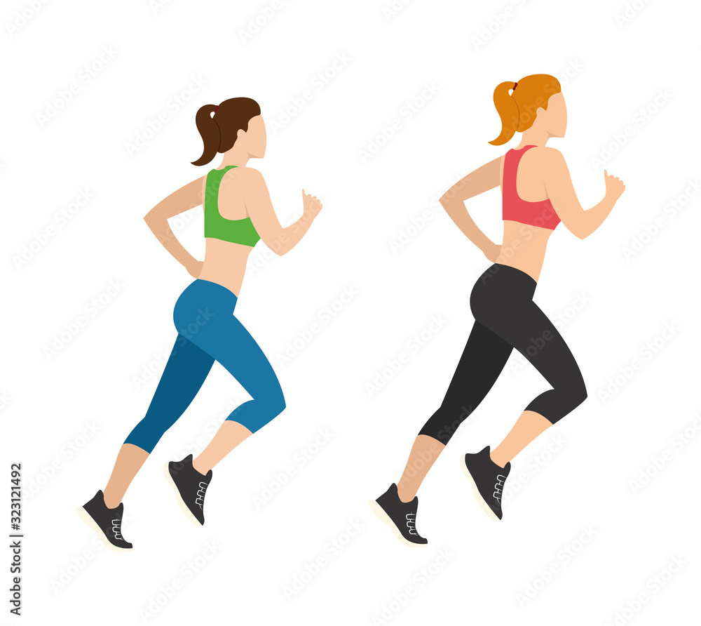 Jogging. Two girls are running. Athletes.