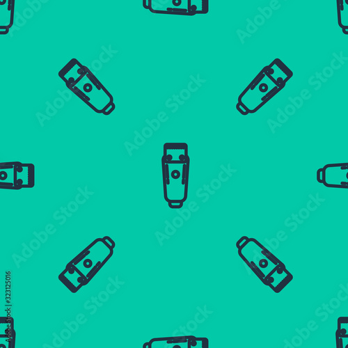 Blue line Electrical hair clipper or shaver icon isolated seamless pattern on green background. Barbershop symbol. Vector Illustration