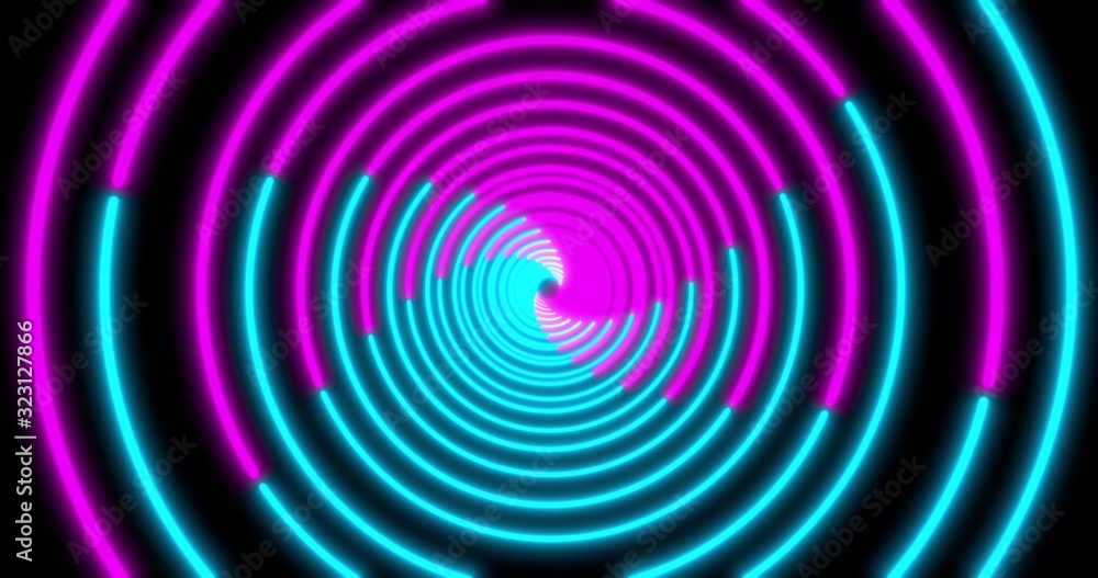 Neon Circle background with LED Fluorescent tunnel. Ultraviolet abstract blue, purple color. . 3D illustration Neon Circle background with LED Fluorescent tunnel. Ultraviolet abstract blue, purple color. . 3D illustration