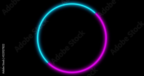 Neon Circle background with LED frame screens. Fluorescent abstract blue, purple color. . 3D illustration